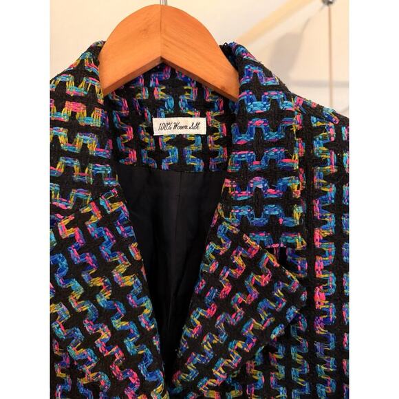 Anna May Silk Blazer Jacket Multicolor Tweed Size 4 - Picture 4 of 6